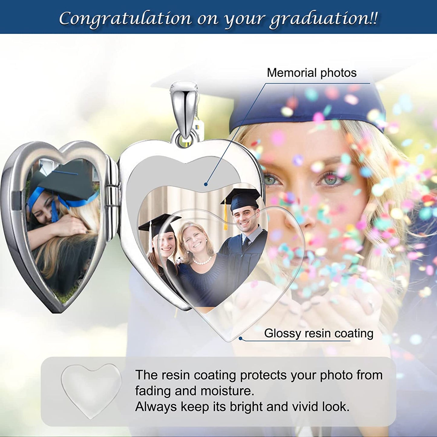 Graduation Gifts for Her, Class of 2023 Compass/Nursing Locket Necklace That Holds 2 Pictures Photo Graduation Cap Heart Pendant for Congratulation