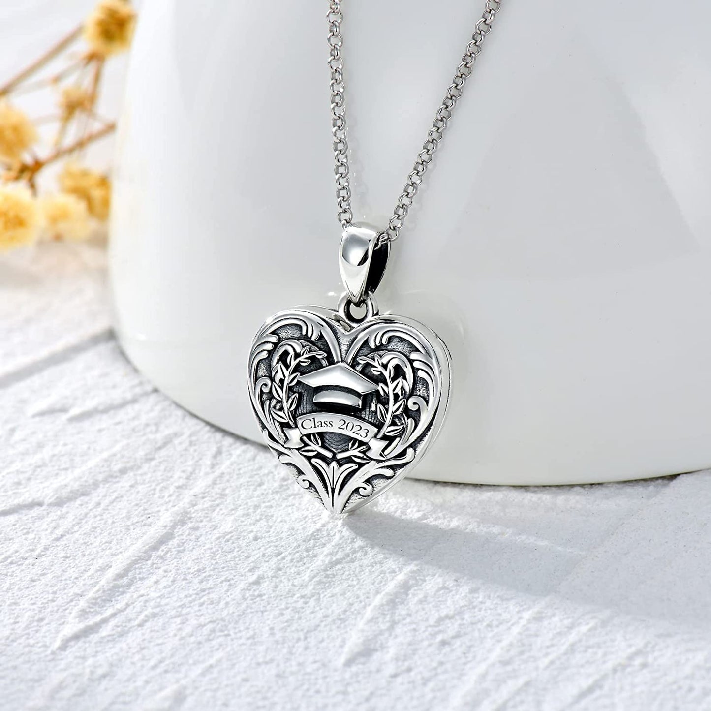 Graduation Gifts for Her, Class of 2023 Compass/Nursing Locket Necklace That Holds 2 Pictures Photo Graduation Cap Heart Pendant for Congratulation