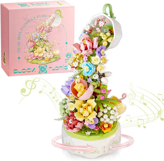 Mother's Day Gift Mesiondy Music Box Building Flowers Set Flower House DIY Music Box Kits with Light