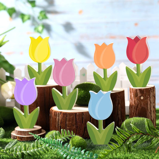 Monthe's Day Gift 6 Pieces Spring Flower Ornaments Spring Tree Ornaments Easter Wood Tulip Hanging Ornaments  for Home Colorful Flower Ornaments